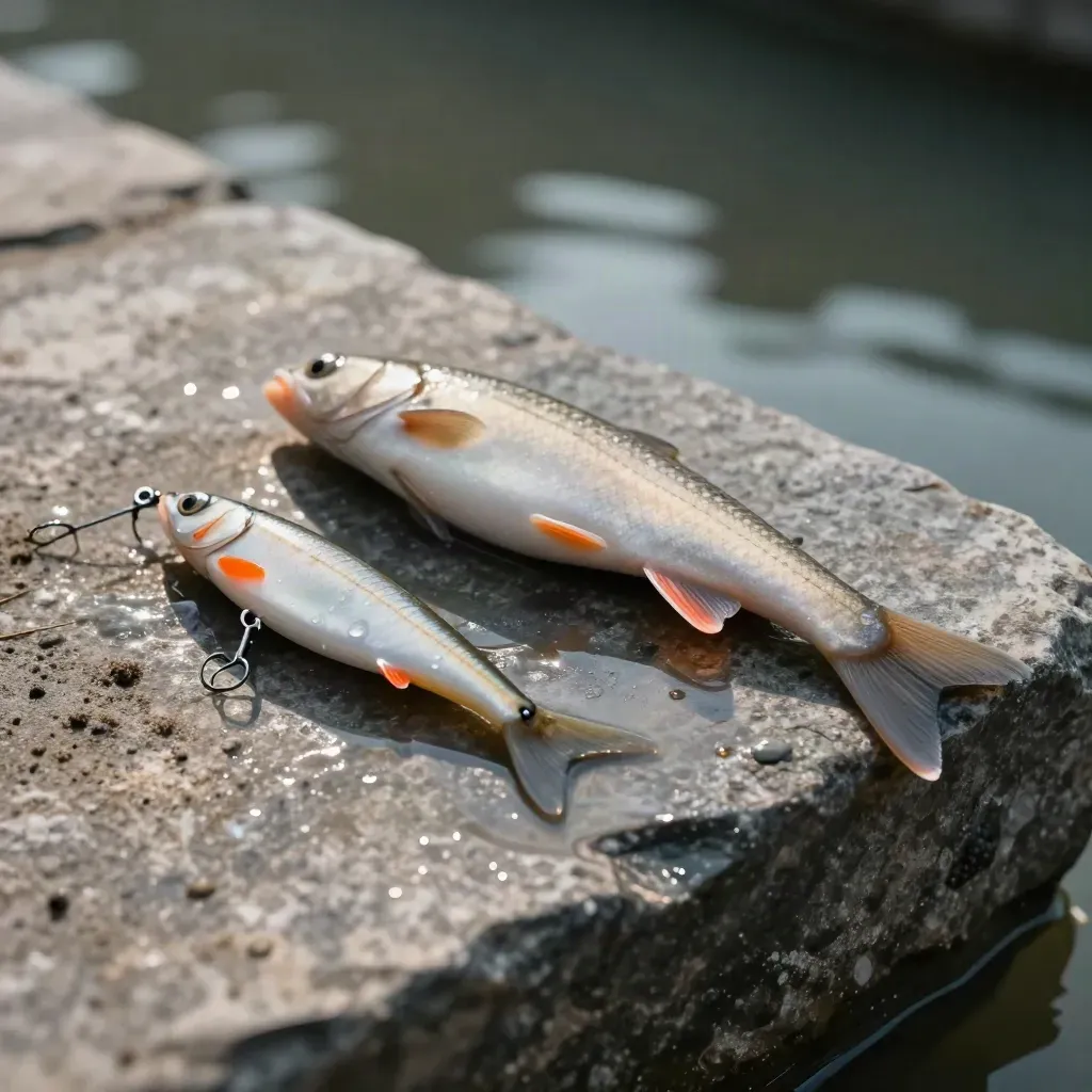 Esche morbide e piombini bagnati su una lastra di pietra umida vicino all’acqua.